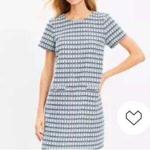 Boucle Jacquard Knit Short Sleeve Dress with Decorative Buttoned Pockets, Sz 16